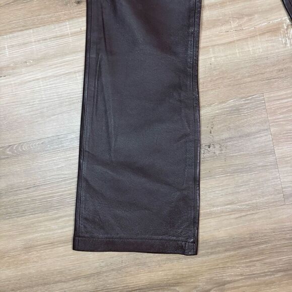 Newport News Women's 6 Petite Genuine Leather Pants Chocolate Brown Straight Leg - Picture 3 of 5